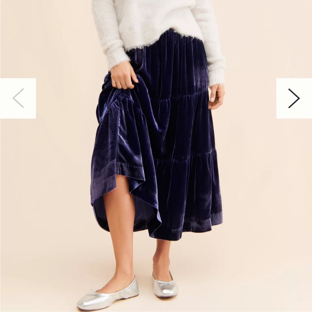 Anthropologie Purple Blue Velvet Maxi Skirt
